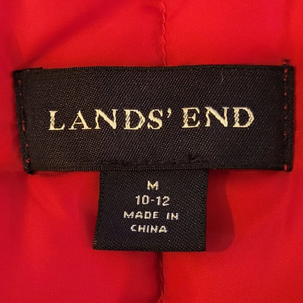 Lands' End Goose Down Snap Front Puffer Vest w Pockets Vibrant Red Sz M (10-12)